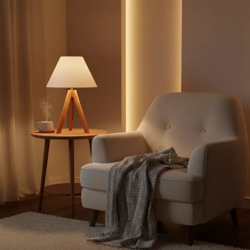 Abajur de Mesa em Madeira Tripé para Quarto