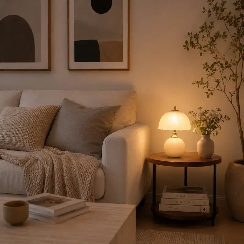 Abajur de Mesa Luxo em Cerâmica e Vidro 3 Tons de Luz para Quarto
