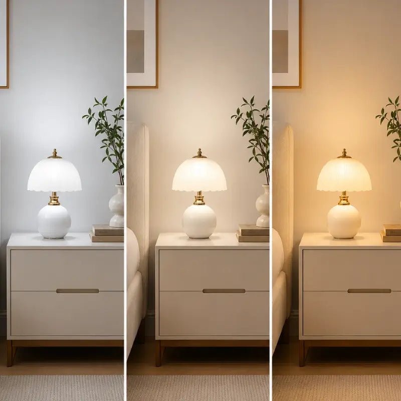 Abajur de Mesa Luxo em Cerâmica e Vidro 3 Tons de Luz para Quarto