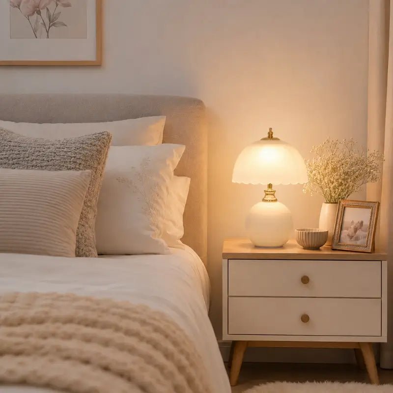 Abajur de Mesa Luxo em Cerâmica e Vidro 3 Tons de Luz para Quarto