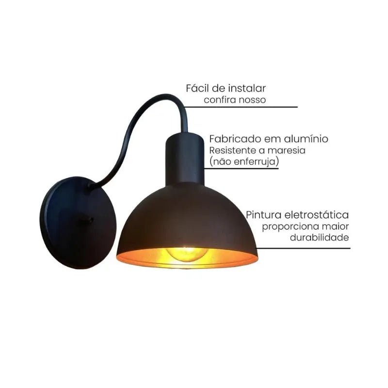Arandela de parede estilo industrial Alumínio