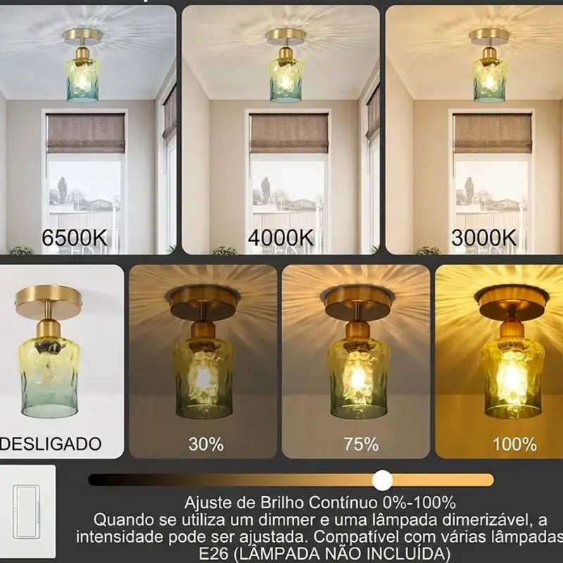 Luminária de Teto Nórdica em Vidro Retrô