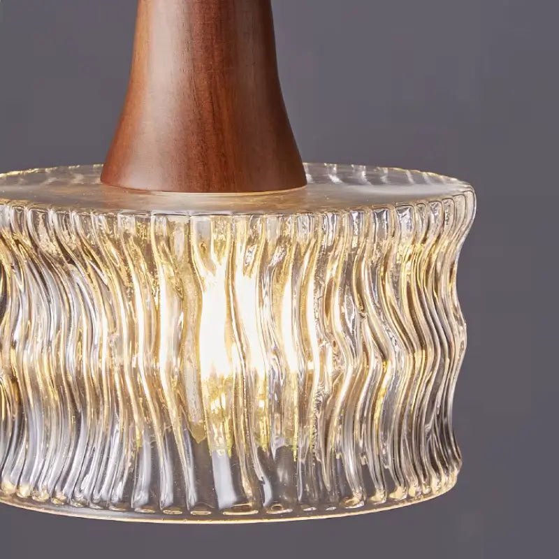 Luminária de Teto Pendente Madeira e Vidro Estilo Nórdico