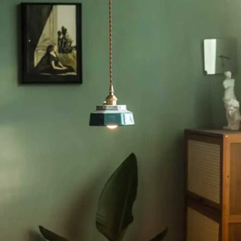 Luminária de Teto Pendente Vintage em Cerâmica e Pintada à Mão