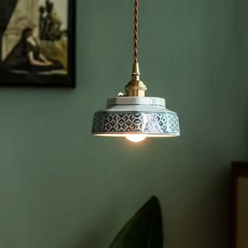 Luminária de Teto Pendente Vintage em Cerâmica e Pintada à Mão