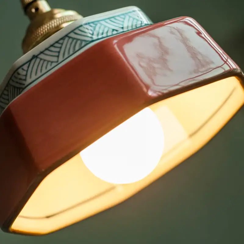 Luminária de Teto Pendente Vintage em Cerâmica e Pintada à Mão