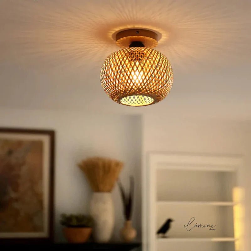Luminária de Teto Rattan Fibras Naturais