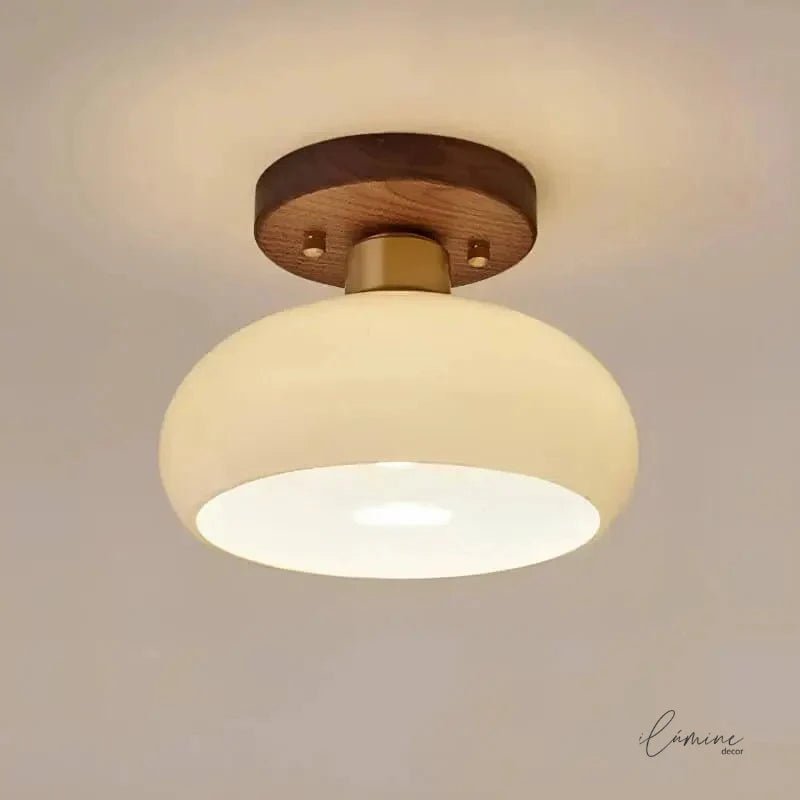 Luminária de Teto Sofisticada Vidro e Madeira