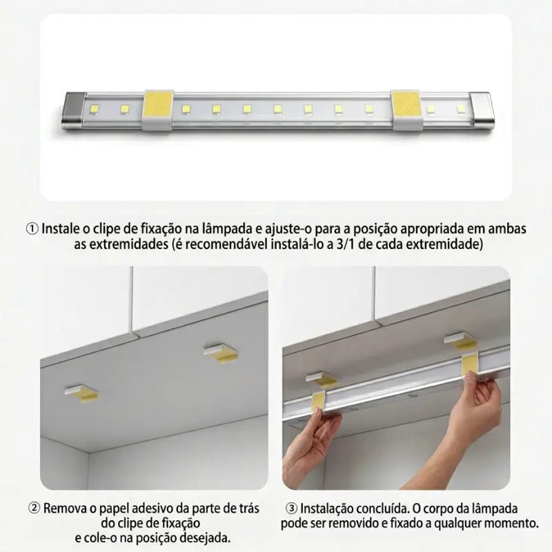 Luminária LED com Sensor de Movimento Recarregável USB 3 Cores luz