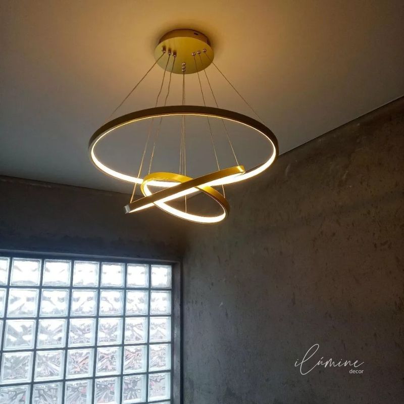 Lustre Pendente Dourado 3 Anéis