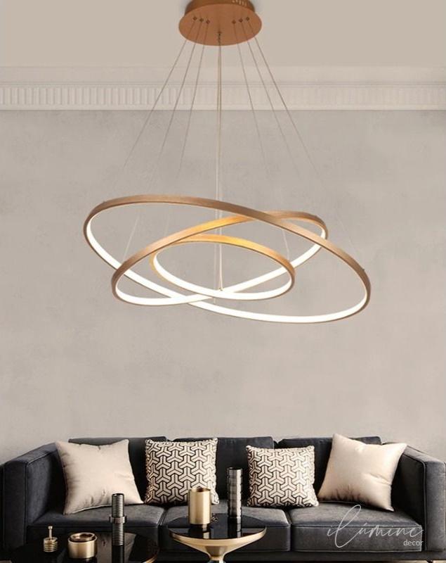 Lustre Pendente Dourado 3 Anéis