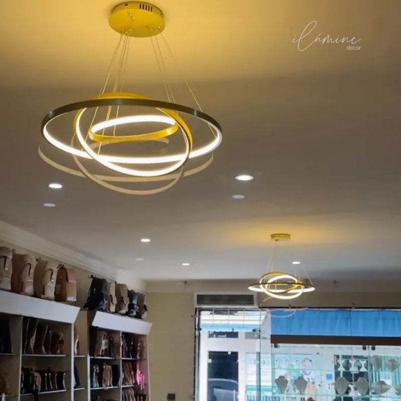 Lustre Pendente Dourado 3 Anéis