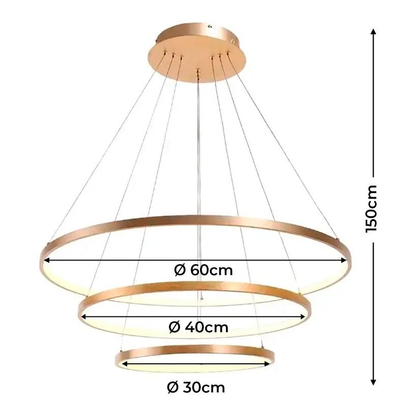 Lustre Pendente Dourado 3 Anéis