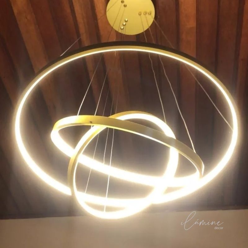 Lustre Pendente Dourado 3 Anéis
