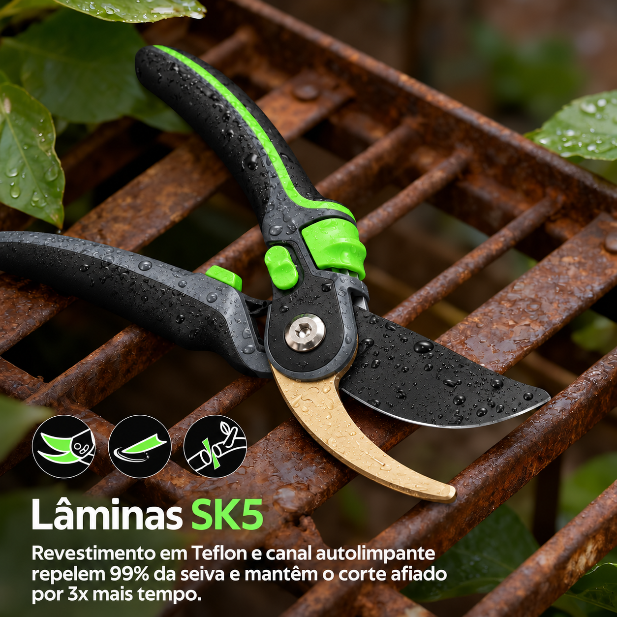 PodaPro Tesoura de Poda Ergonômica com Lâmina de Aço SK5