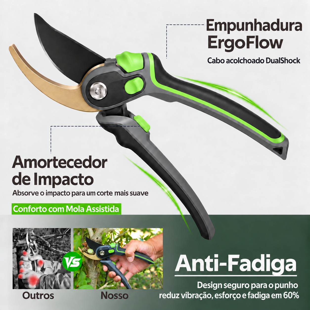PodaPro Tesoura de Poda Ergonômica com Lâmina de Aço SK5