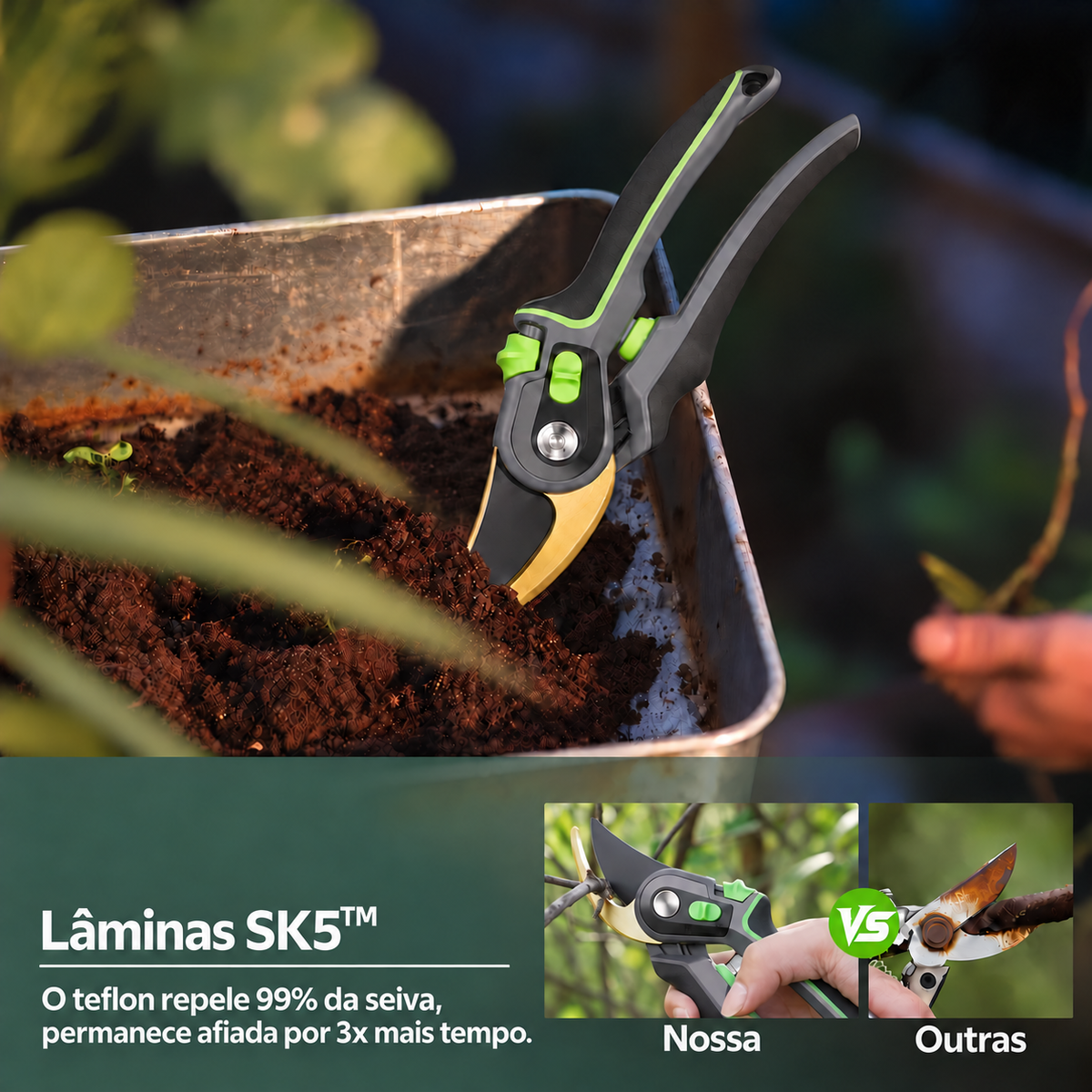 PodaPro Tesoura de Poda Ergonômica com Lâmina de Aço SK5