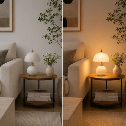 Abajur de Mesa Luxo em Cerâmica e Vidro 3 Tons de Luz para Quarto