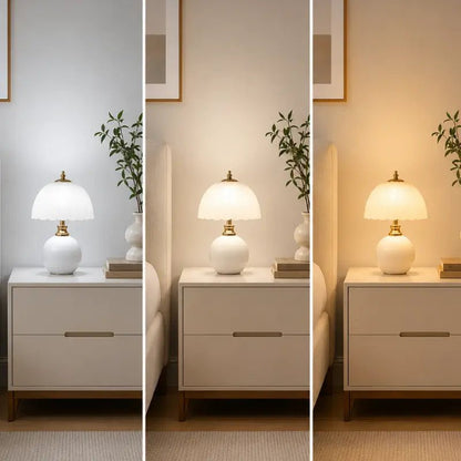 Abajur de Mesa Luxo em Cerâmica e Vidro 3 Tons de Luz para Quarto