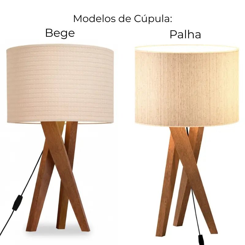 Abajur de Mesa Luxo em Madeira com Cúpula de Tecido
