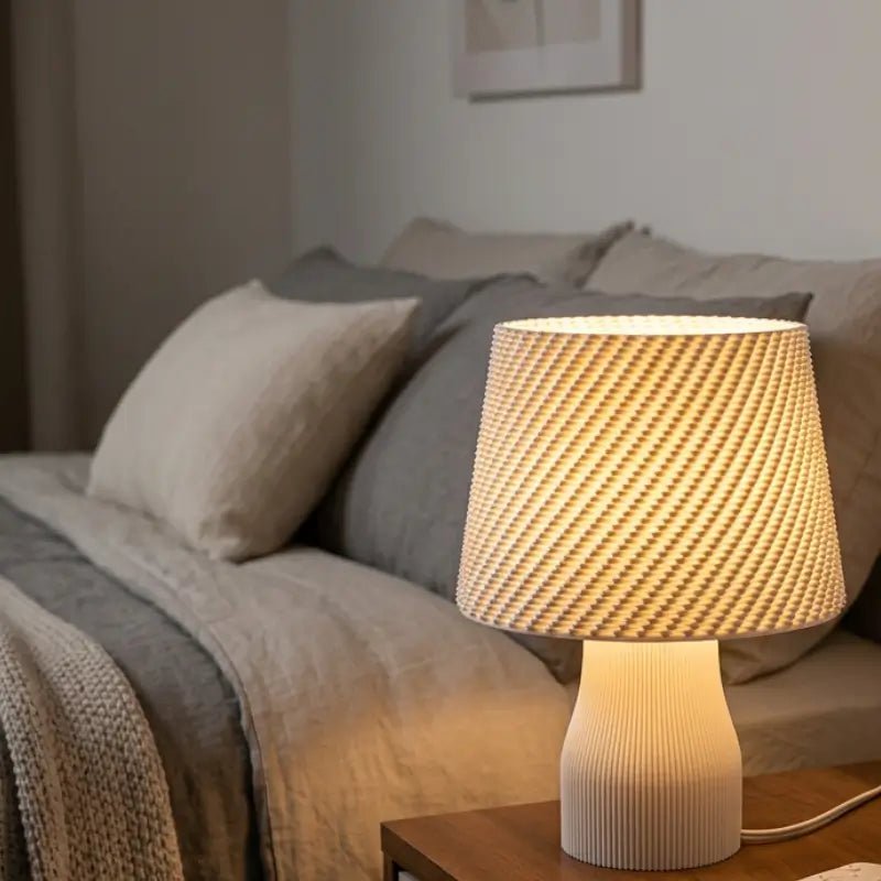 Abajur de Mesa Texturizado com Cúpula Estilo Crochê para Quarto