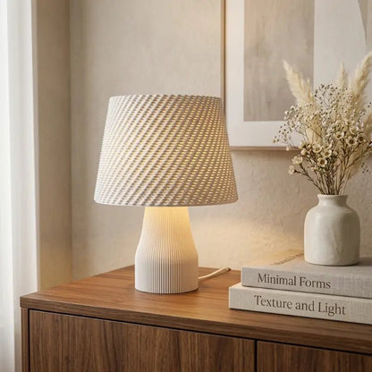 Abajur de Mesa Texturizado com Cúpula Estilo Crochê para Quarto