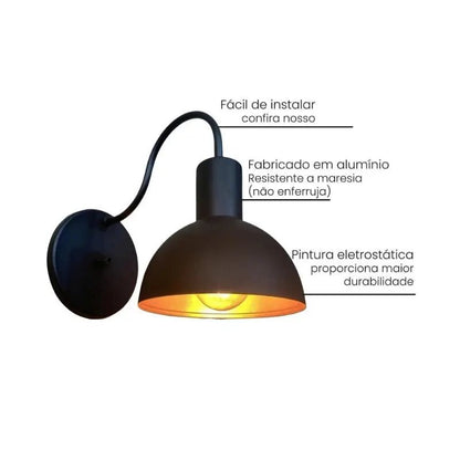Arandela de parede estilo industrial Alumínio