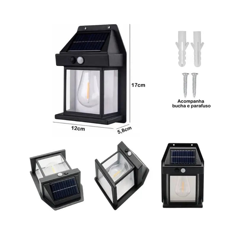 Arandela de Parede Externa Solar LED com Sensor de Movimento