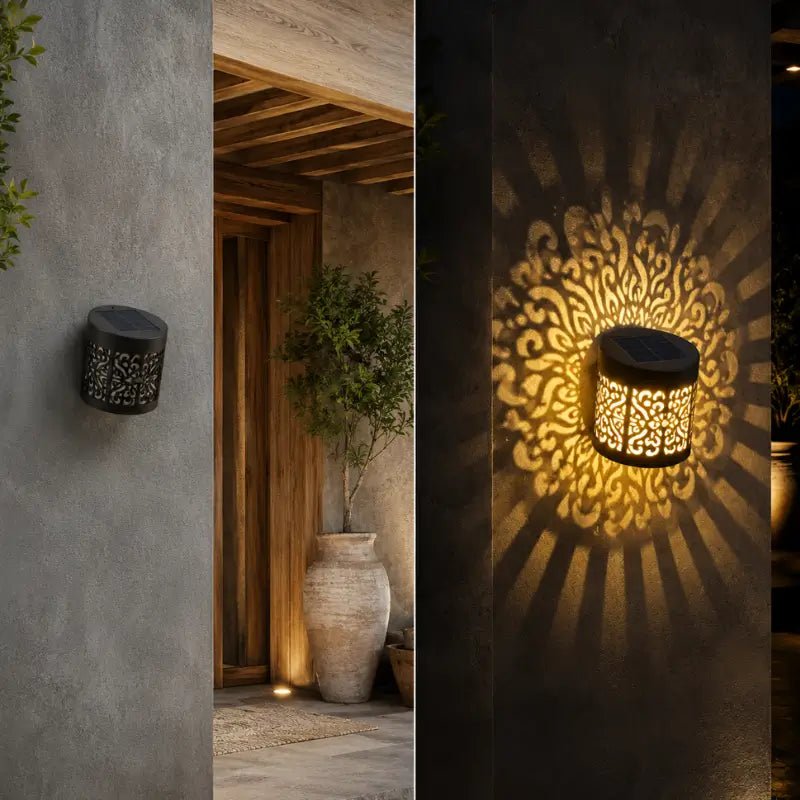 Arandela Solar LED Mandala Luz Quente IP65 para Jardim
