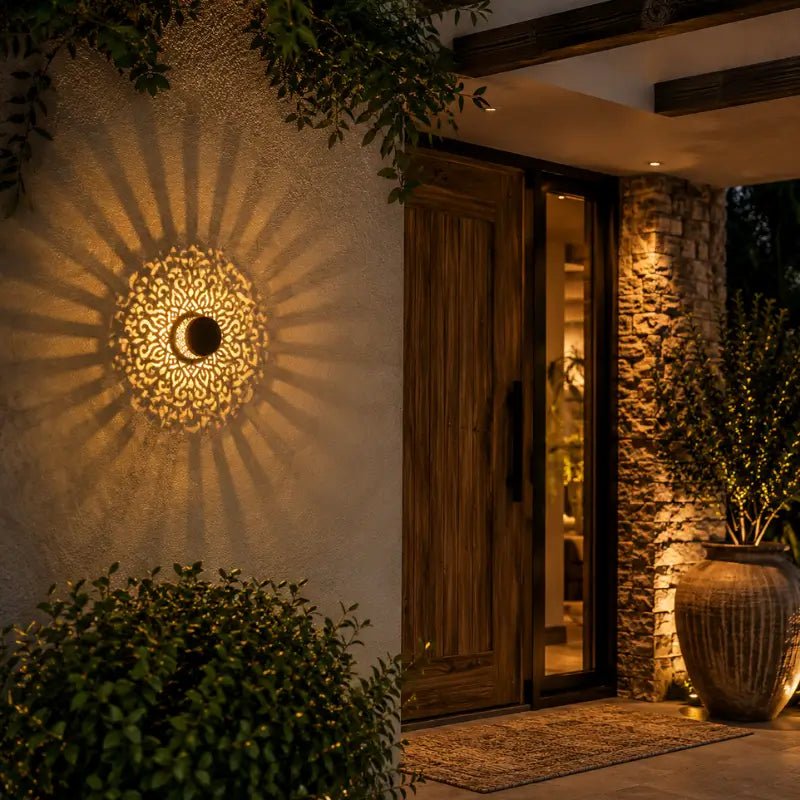 Arandela Solar LED Mandala Luz Quente IP65 para Jardim