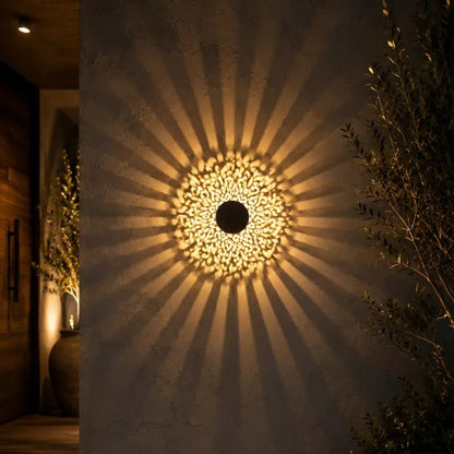 Arandela Solar LED Mandala Luz Quente IP65 para Jardim