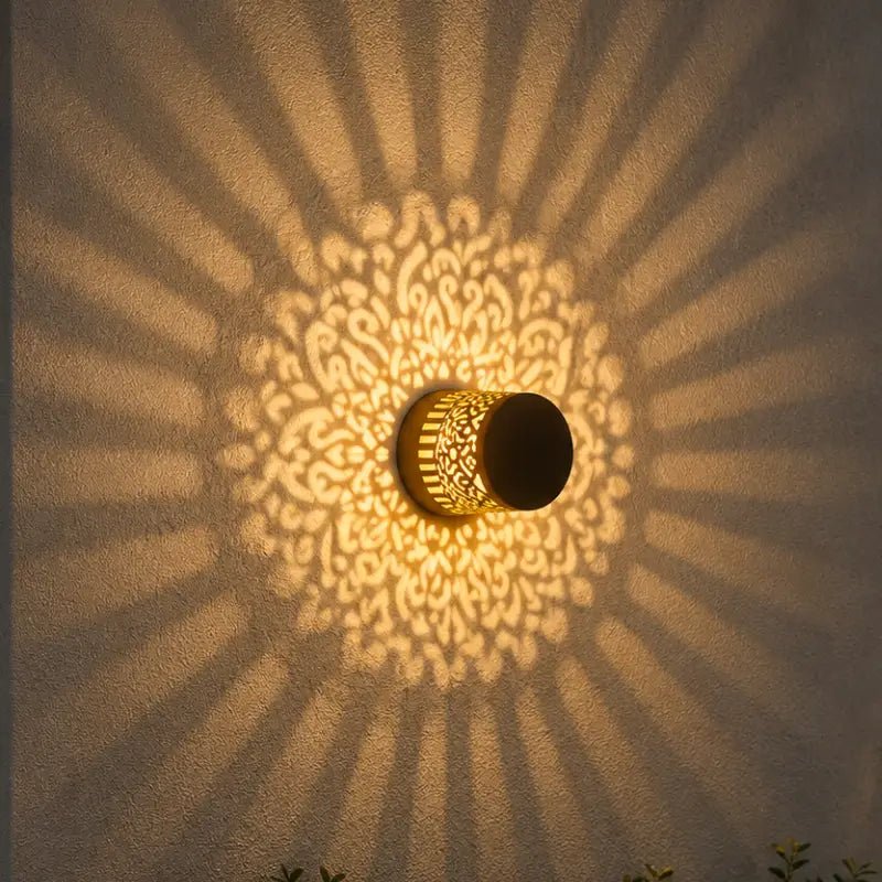 Arandela Solar LED Mandala Luz Quente IP65 para Jardim