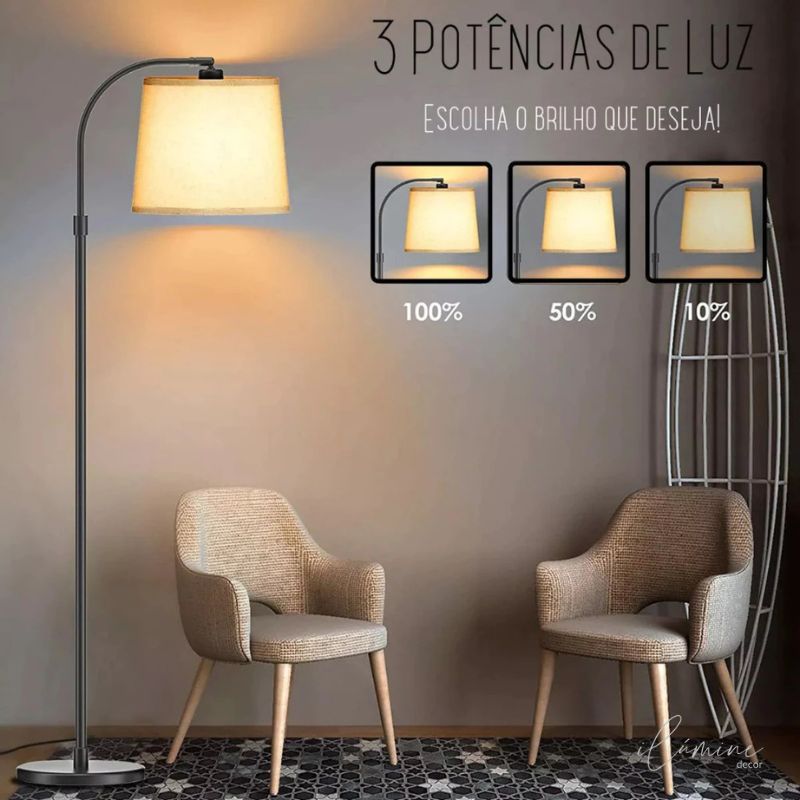 Luminária de Chão Dimerizável com 3 Níveis de Iluminação