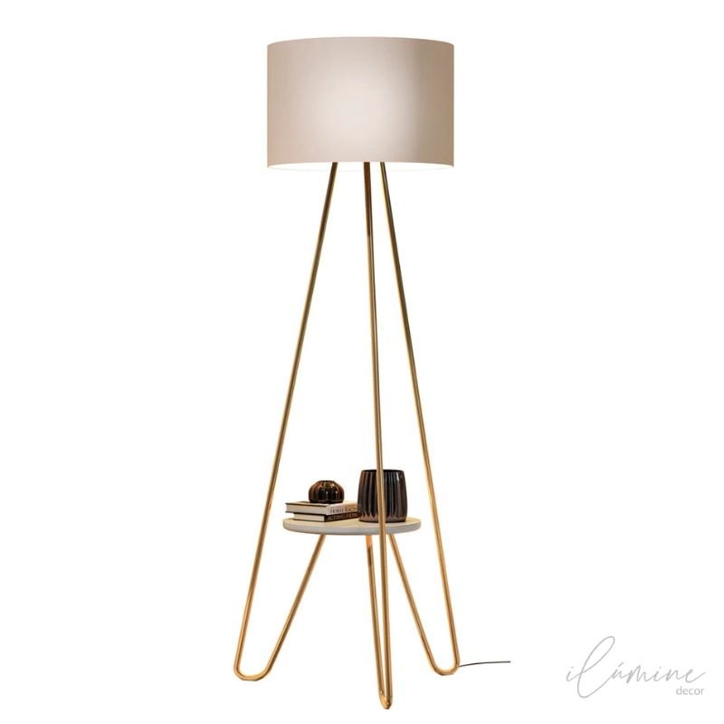 Luminária de Chão Estilo Industrial Com Prateleira