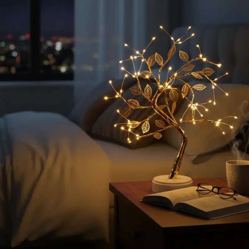 Luminária de Mesa Decorativa Árvore LED Dourada