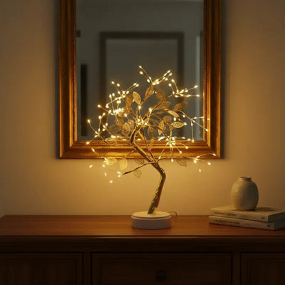 Luminária de Mesa Decorativa Árvore LED Dourada