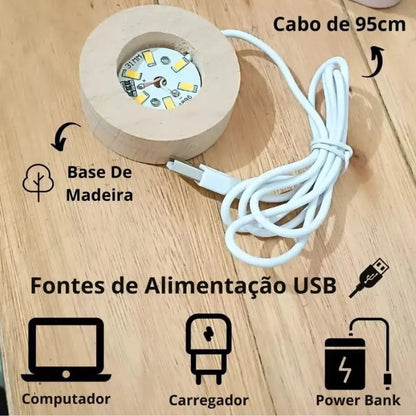 Luminária de Mesa Decorativa LED 3D Sagrada Família USB