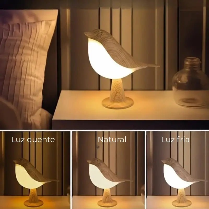 Luminária de Mesa Decorativa Pássaro LED 3 Tons de Luz