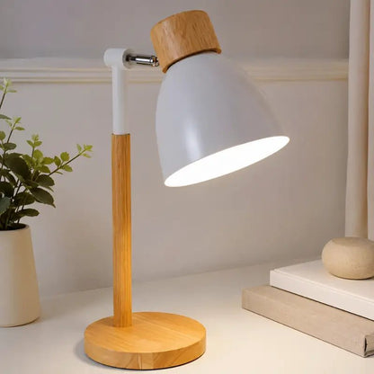 Luminária de Mesa Retrátil em Madeira Articulável 360°