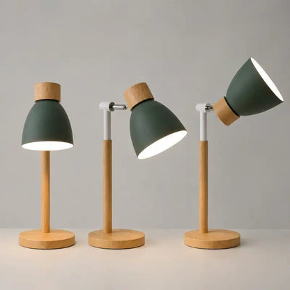 Luminária de Mesa Retrátil em Madeira Articulável 360°