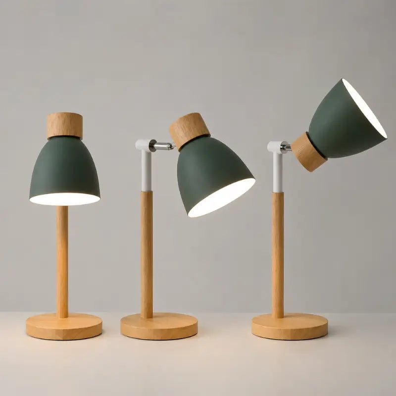 Luminária de Mesa Retrátil em Madeira Articulável 360°