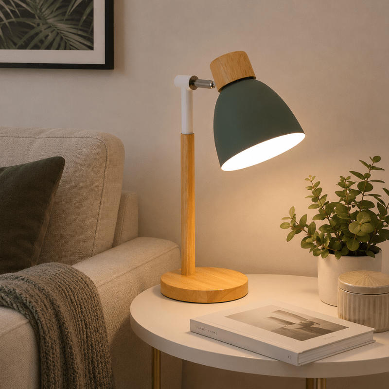 Luminária de Mesa Retrátil em Madeira Articulável 360°