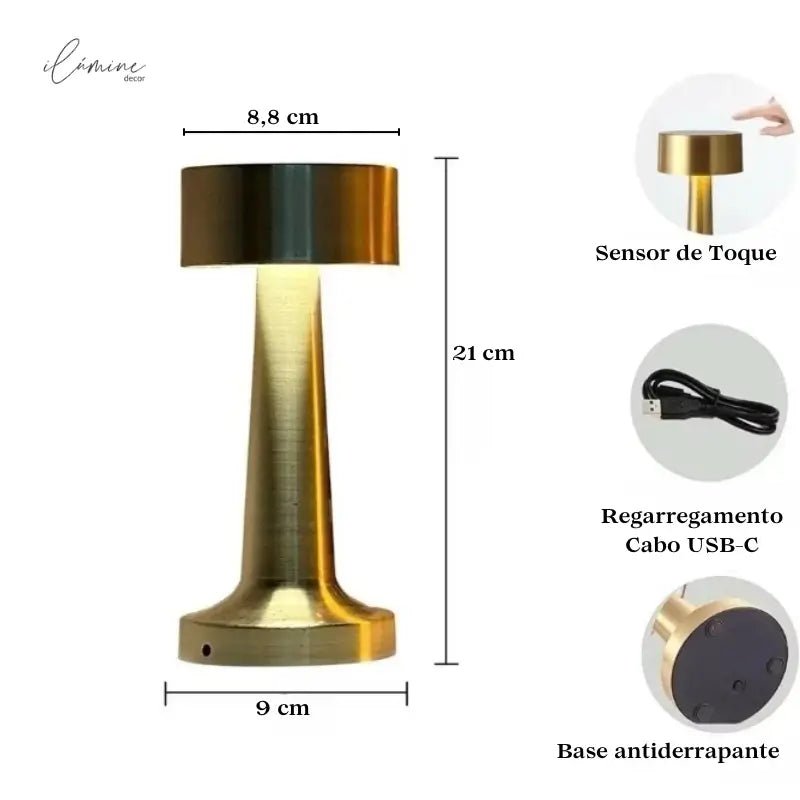 Luminária de Mesa Retrô LED Sem Fio Recarregável