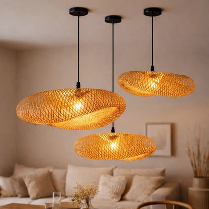 Luminária de Teto Pendente de Bambu 60cm Rattan