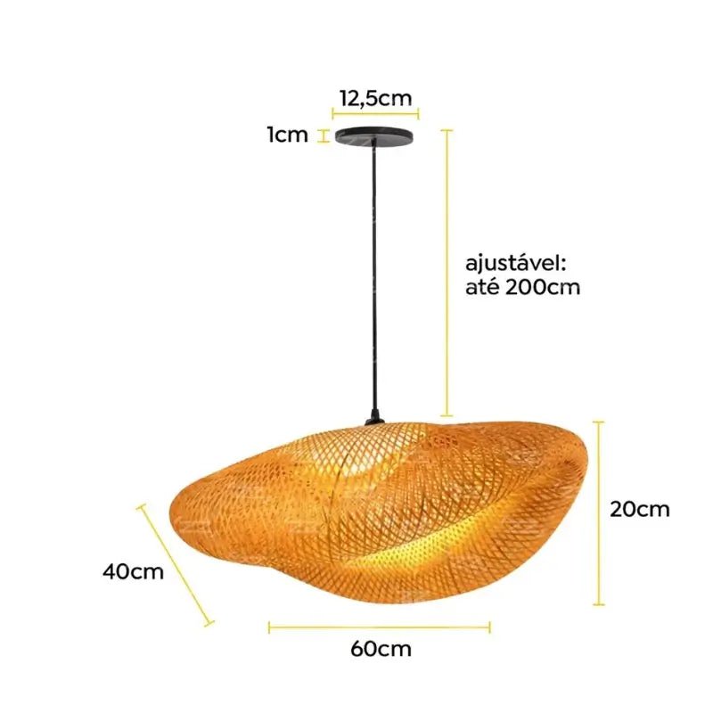 Luminária de Teto Pendente de Bambu 60cm Rattan