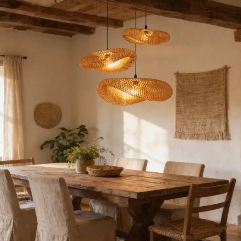 Luminária de Teto Pendente de Bambu 60cm Rattan