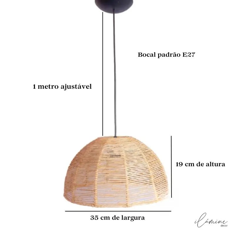 Luminária de Teto Pendente em Palha Artesanal