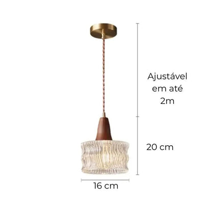 Luminária de Teto Pendente Madeira e Vidro Estilo Nórdico