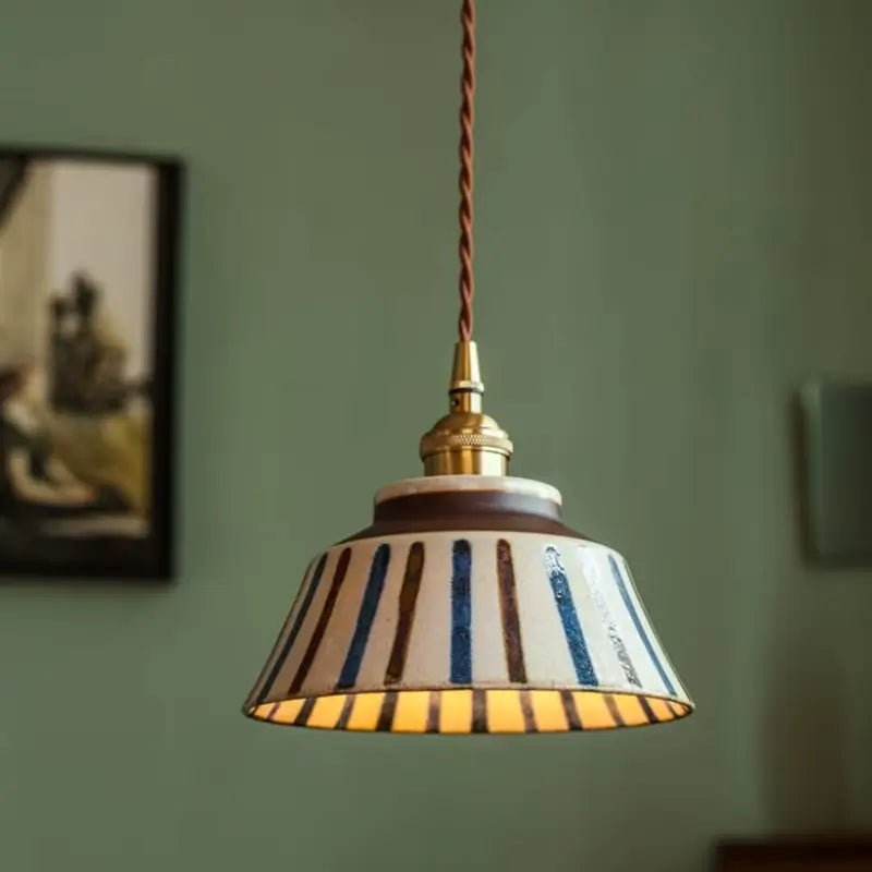 Luminária de Teto Pendente Vintage em Cerâmica e Pintada à Mão