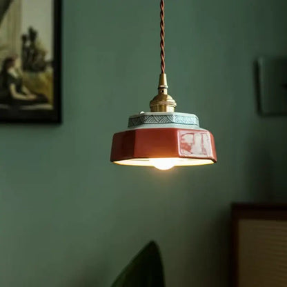 Luminária de Teto Pendente Vintage em Cerâmica e Pintada à Mão